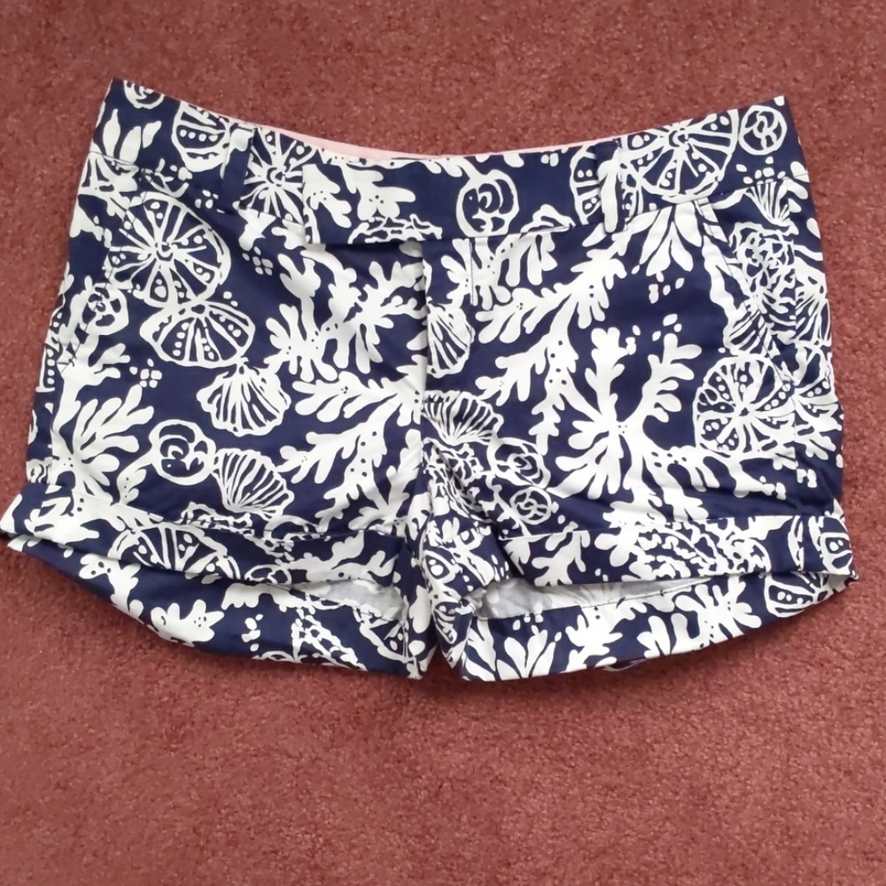 Lilly Pulitzer Navy and White Printed Cotton Shorts